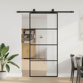 Puerta corredera con set herrajes negro 90x205 cm vidrio ESG en Puertas | Comprar online en Foru.es