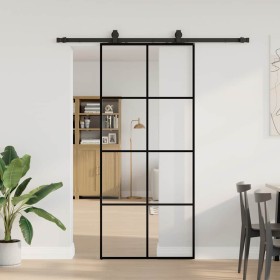 Puerta corredera con set herrajes negro 90x205 cm vidrio ESG en Puertas | Comprar online en Foru.es