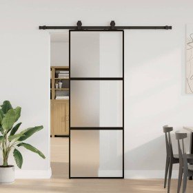 Puerta corredera con herrajes negro 76x205 cm vidrio templado en Puertas | Comprar online en Foru.es