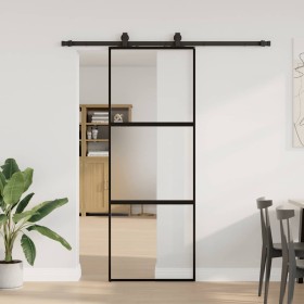 Puerta corredera con herrajes negro 76x205 cm vidrio templado en Puertas | Comprar online en Foru.es