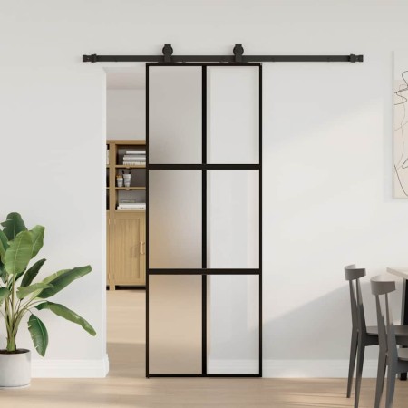 Puerta corredera con herrajes negro 76x205 cm vidrio templado en Puertas | Comprar online en Foru.es