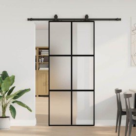 Puerta corredera con herrajes negro 90x205 cm vidrio templado en Puertas | Comprar online en Foru.es