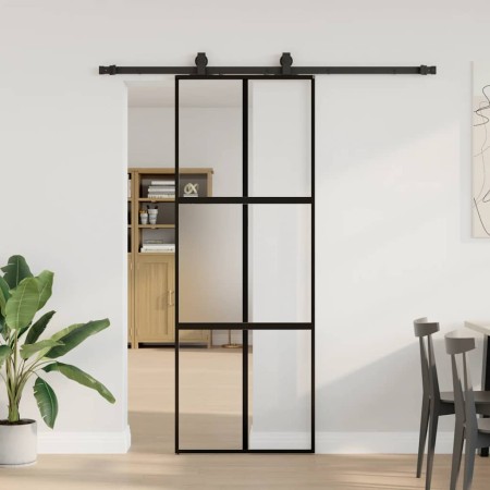 Puerta corredera con herrajes negro 76x205 cm vidrio templado en Puertas | Comprar online en Foru.es