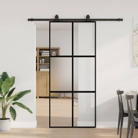 Puerta corredera con herrajes negro 90x205 cm vidrio templado en Puertas | Comprar online en Foru.es