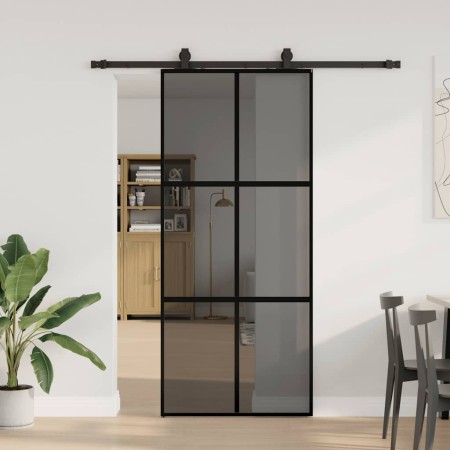 Puerta corredera con herrajes negro 90x205 cm vidrio templado en Puertas | Comprar online en Foru.es
