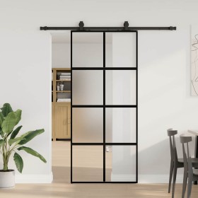 Puerta corredera con herrajes negro 90x205 cm vidrio templado en Puertas | Comprar online en Foru.es