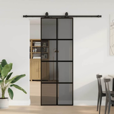 Puerta corredera con herrajes negro 76x205 cm vidrio templado en Puertas | Comprar online en Foru.es