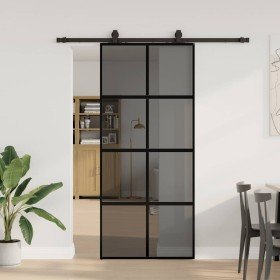 Puerta corredera con herrajes negro 90x205 cm vidrio templado en Puertas | Comprar online en Foru.es