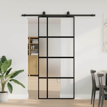 Puerta corredera con herrajes negro 90x205 cm vidrio templado en Puertas | Comprar online en Foru.es