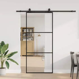 Puerta corredera con set herrajes negro 90x205 cm vidrio ESG en Puertas | Comprar online en Foru.es