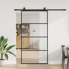 Puerta corredera set herrajes negra 102,5x205 cm ESG vidrio en Puertas | Comprar online en Foru.es