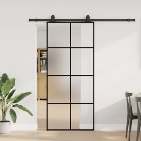 Puerta corredera con set herrajes negro 90x205 cm vidrio ESG en Puertas | Comprar online en Foru.es