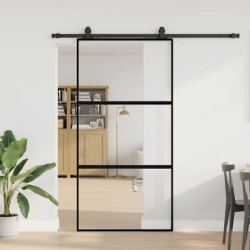 Puerta corredera herrajes negro 102,5x205 cm vidrio templado en Puertas | Comprar online en Foru.es