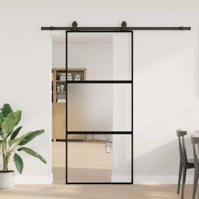 Puerta corredera con herrajes negro 90x205 cm vidrio templado en Puertas | Comprar online en Foru.es
