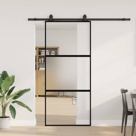 Puerta corredera con herrajes negro 90x205 cm vidrio templado en Puertas | Comprar online en Foru.es