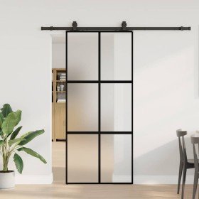 Puerta corredera con herrajes negro 90x205 cm vidrio templado en Puertas | Comprar online en Foru.es