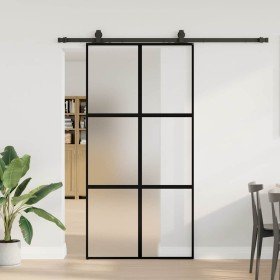 Puerta corredera herrajes negro 102,5x205 cm vidrio templado en Puertas | Comprar online en Foru.es
