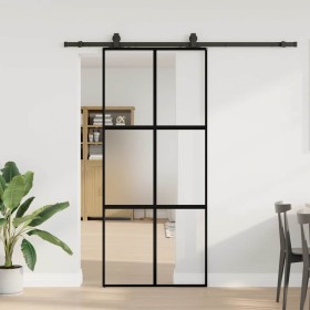 Puerta corredera con herrajes negro 90x205 cm vidrio templado en Puertas | Comprar online en Foru.es