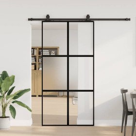 Puerta corredera herrajes negro 102,5x205 cm vidrio templado en Puertas | Comprar online en Foru.es