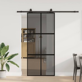 Puerta corredera con herrajes negro 90x205 cm vidrio templado en Puertas | Comprar online en Foru.es