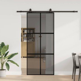 Puerta corredera con herrajes negro 90x205 cm vidrio templado en Puertas | Comprar online en Foru.es