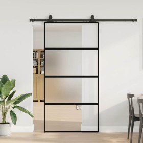 Puerta corredera herrajes negro 102,5x205 cm vidrio templado en Puertas | Comprar online en Foru.es