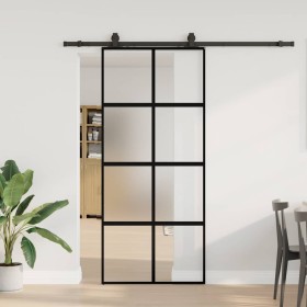 Puerta corredera con herrajes negro 90x205 cm vidrio templado en Puertas | Comprar online en Foru.es