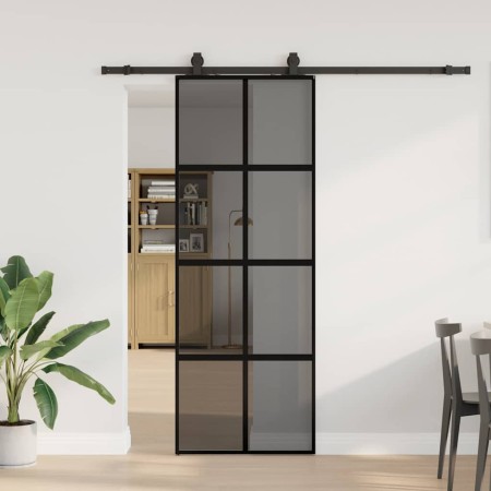 Puerta corredera con herrajes negro 76x205 cm vidrio templado en Puertas | Comprar online en Foru.es