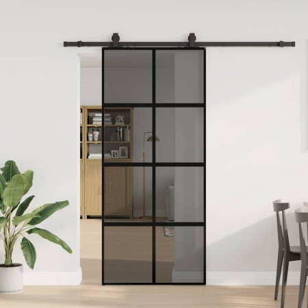 Puerta corredera con herrajes negro 90x205 cm vidrio templado en Puertas | Comprar online en Foru.es
