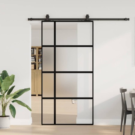 Puerta corredera herrajes negro 102,5x205 cm vidrio templado en Puertas | Comprar online en Foru.es