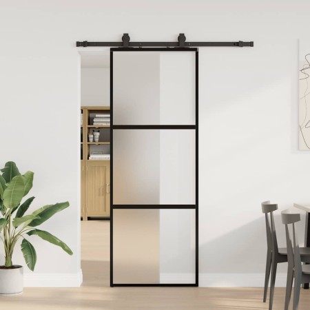 Puerta corredera con herrajes negro 76x205 cm vidrio templado en Puertas | Comprar online en Foru.es