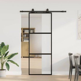 Puerta corredera con herrajes negro 76x205 cm vidrio templado en Puertas | Comprar online en Foru.es
