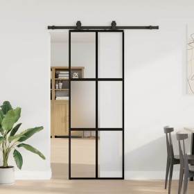 Puerta corredera con herrajes negro 76x205 cm vidrio templado en Puertas | Comprar online en Foru.es