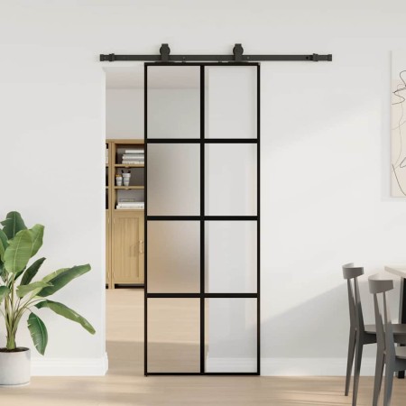 Puerta corredera con herrajes negro 76x205 cm vidrio templado en Puertas | Comprar online en Foru.es