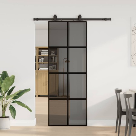 Puerta corredera con herrajes negro 76x205 cm vidrio templado en Puertas | Comprar online en Foru.es