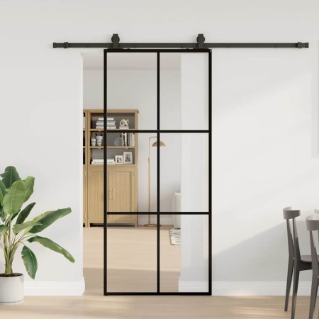 Puerta corredera con set herrajes negro 90x205 cm vidrio ESG en Puertas | Comprar online en Foru.es