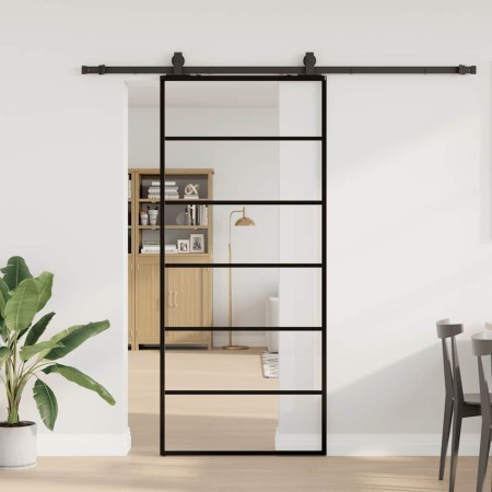Puerta corredera con set herrajes negro 90x205 cm vidrio ESG en Puertas | Comprar online en Foru.es