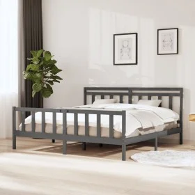 Gray solid wood bed frame 200x200 cm by vidaXL, Beds and slatted bases - Ref: Foro24-3100980, Price: 164,48 €, Discount: %