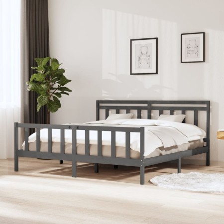 Estructura de cama de madera maciza gris 200x200 cm de vidaXL, Camas y somieres - Ref: Foro24-3100980, Precio: 166,59 €, Desc...