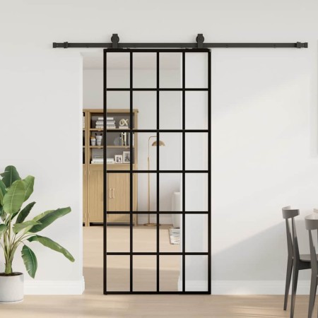 Puerta corredera con set herrajes negro 90x205 cm vidrio ESG en Puertas | Comprar online en Foru.es