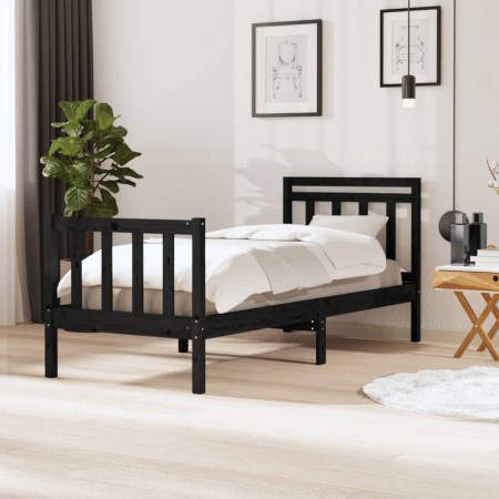 Estructura cama madera maciza individual negro 75x190 cm de vidaXL, Camas y somieres - Ref: Foro24-3100683, Precio: 123,41 €,...