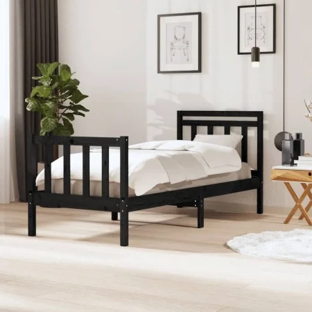 Estructura cama madera maciza individual negro 75x190 cm de vidaXL, Camas y somieres - Ref: Foro24-3100683, Precio: 121,71 €,...