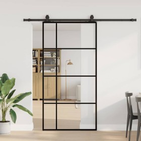 Puerta corredera set herrajes negra 102,5x205 cm ESG vidrio en Puertas | Comprar online en Foru.es
