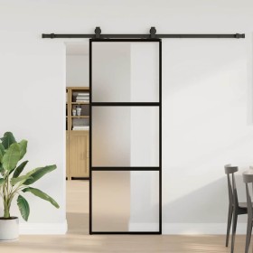 Puerta corredera con herrajes negro 76x205 cm vidrio templado en Puertas | Comprar online en Foru.es