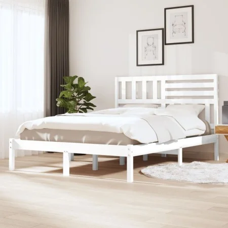 Estructura de cama de madera de pino maciza blanca 140x190 cm de vidaXL, Camas y somieres - Ref: Foro24-3101004, Precio: 140,...
