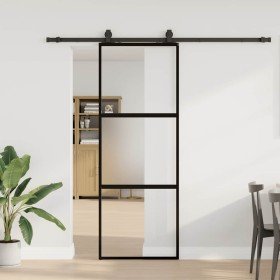 Puerta corredera con herrajes negro 76x205 cm vidrio templado en Puertas | Comprar online en Foru.es