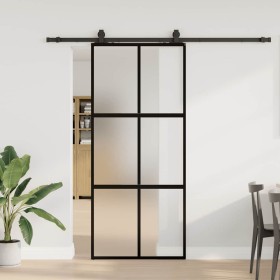 Puerta corredera con herrajes negro 90x205 cm vidrio templado en Puertas | Comprar online en Foru.es