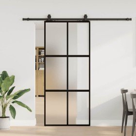Puerta corredera con herrajes negro 90x205 cm vidrio templado en Puertas | Comprar online en Foru.es