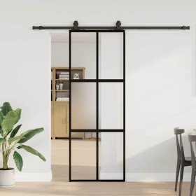 Puerta corredera con herrajes negro 76x205 cm vidrio templado en Puertas | Comprar online en Foru.es