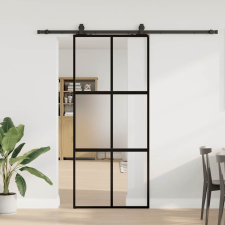 Puerta corredera con herrajes negro 90x205 cm vidrio templado en Puertas | Comprar online en Foru.es
